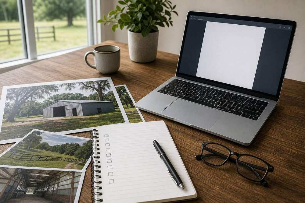 Calm desk conversation about property type, foundation, and land ownership questions
