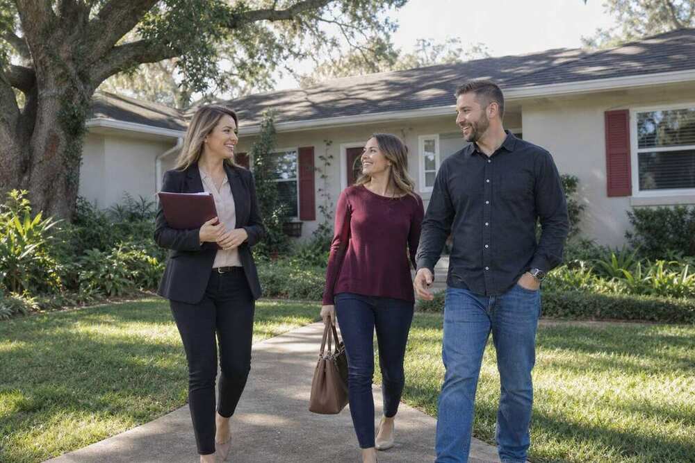 Prepared Ocala couple walking a Marion County home tour with calm confidence after financing clarity
