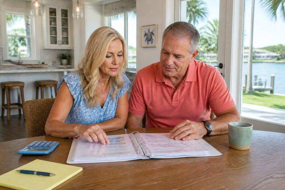 Prepared Marion County couple calmly reviewing a clear home payment budget together