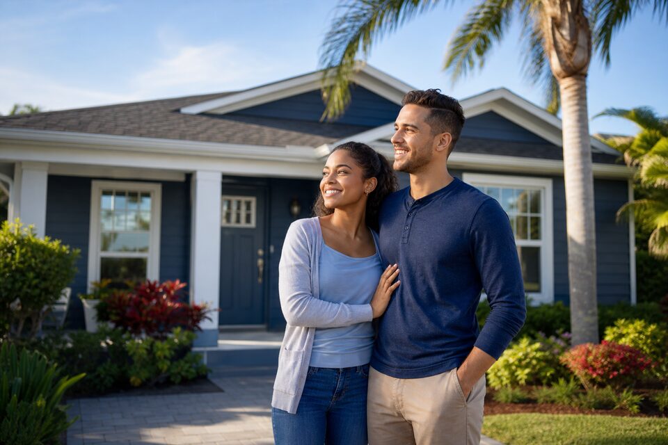 First-time homebuyers outside a Florida home