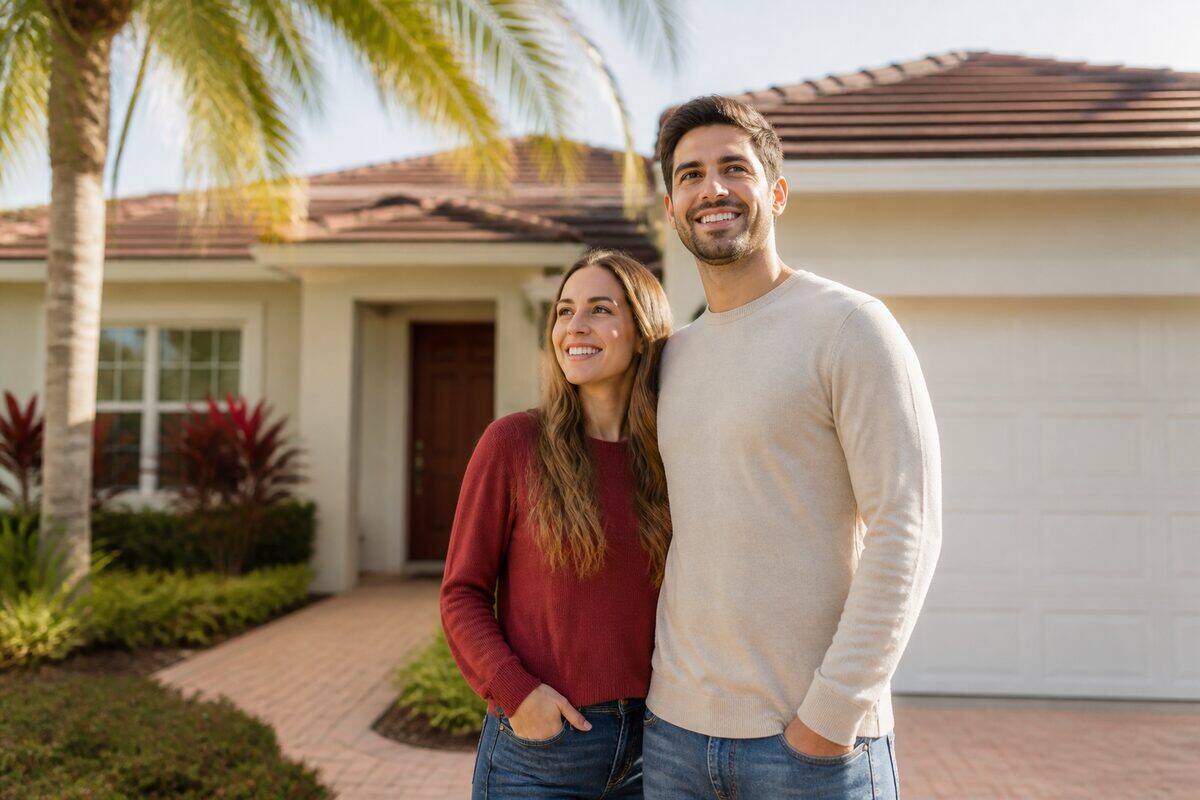 First-time homebuyers outside a Florida home