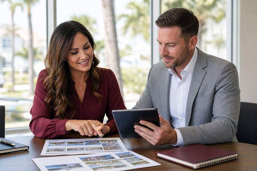 Realtor and mortgage professional reviewing a home purchase plan together